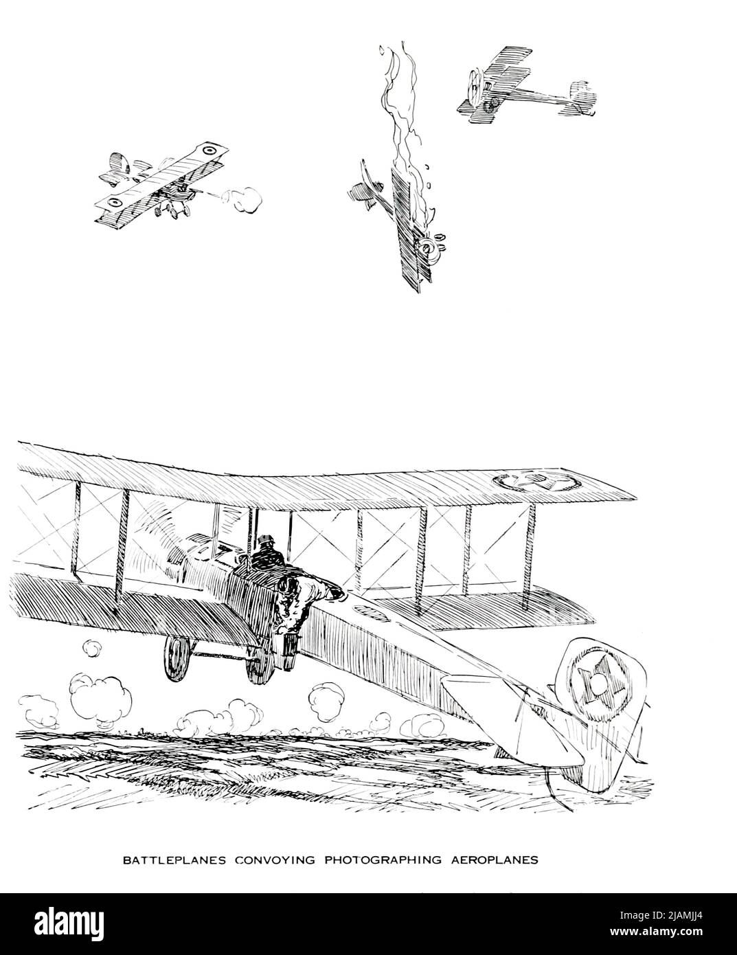 BATTLEPLANES CONVOYING PHOTOGRAPHING AEROPLANES From the ' Aviation book ' by Haywood Leslie Davis, Publication date 1918 Publisher New York, McLoughlin brothers, inc. Stock Photo