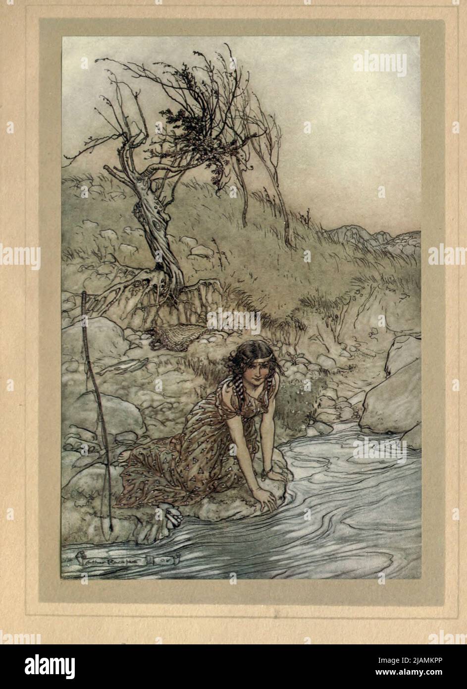 Hermia near the river from ' A midsummer night's dream ' by William Shakespeare, 1564-1616; Illustrated by Arthur Rackham, 1867-1939 Publication date 1908 Publisher London, Heinemann; New York, Doubleday, Page & Co Stock Photo