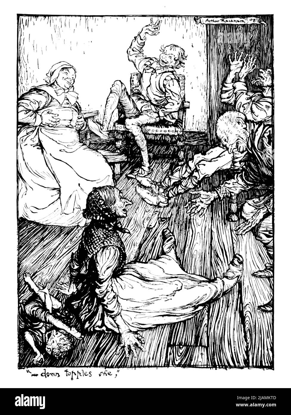 Down Topples She from ' A midsummer night's dream ' by William Shakespeare, 1564-1616; Illustrated by Arthur Rackham, 1867-1939 Publication date 1908 Publisher London, Heinemann; New York, Doubleday, Page & Co Stock Photo