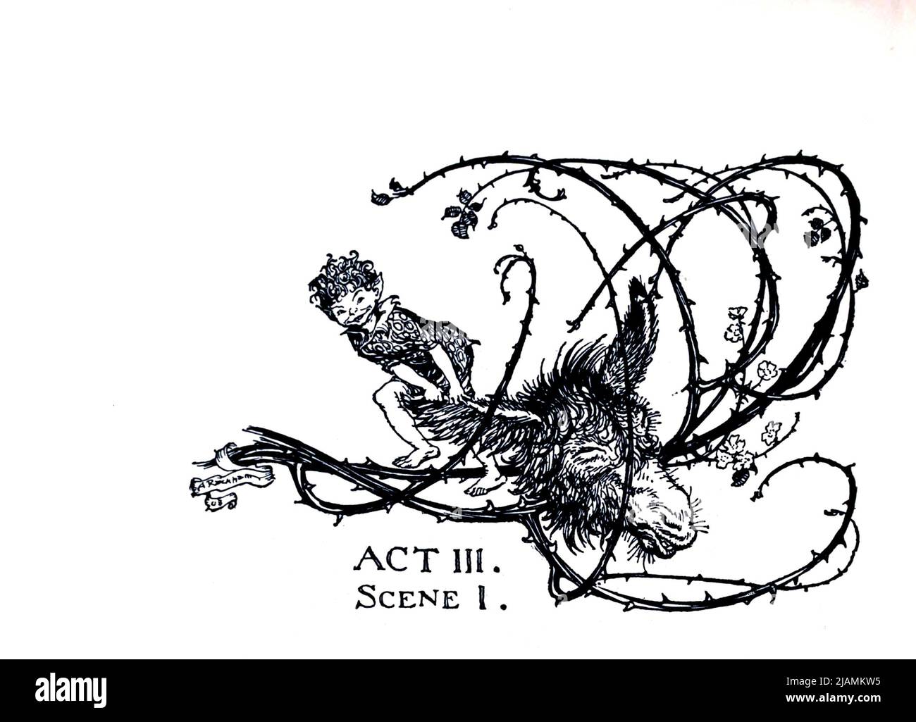 Act III Scene I from ' A midsummer night's dream ' by William Shakespeare, 1564-1616; Illustrated by Arthur Rackham, 1867-1939 Publication date 1908 Publisher London, Heinemann; New York, Doubleday, Page & Co Stock Photo