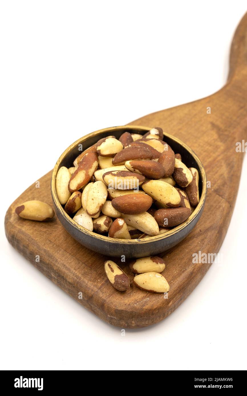 Brazil walnut on white background. Close-up brazil walnut kernel Stock Photo