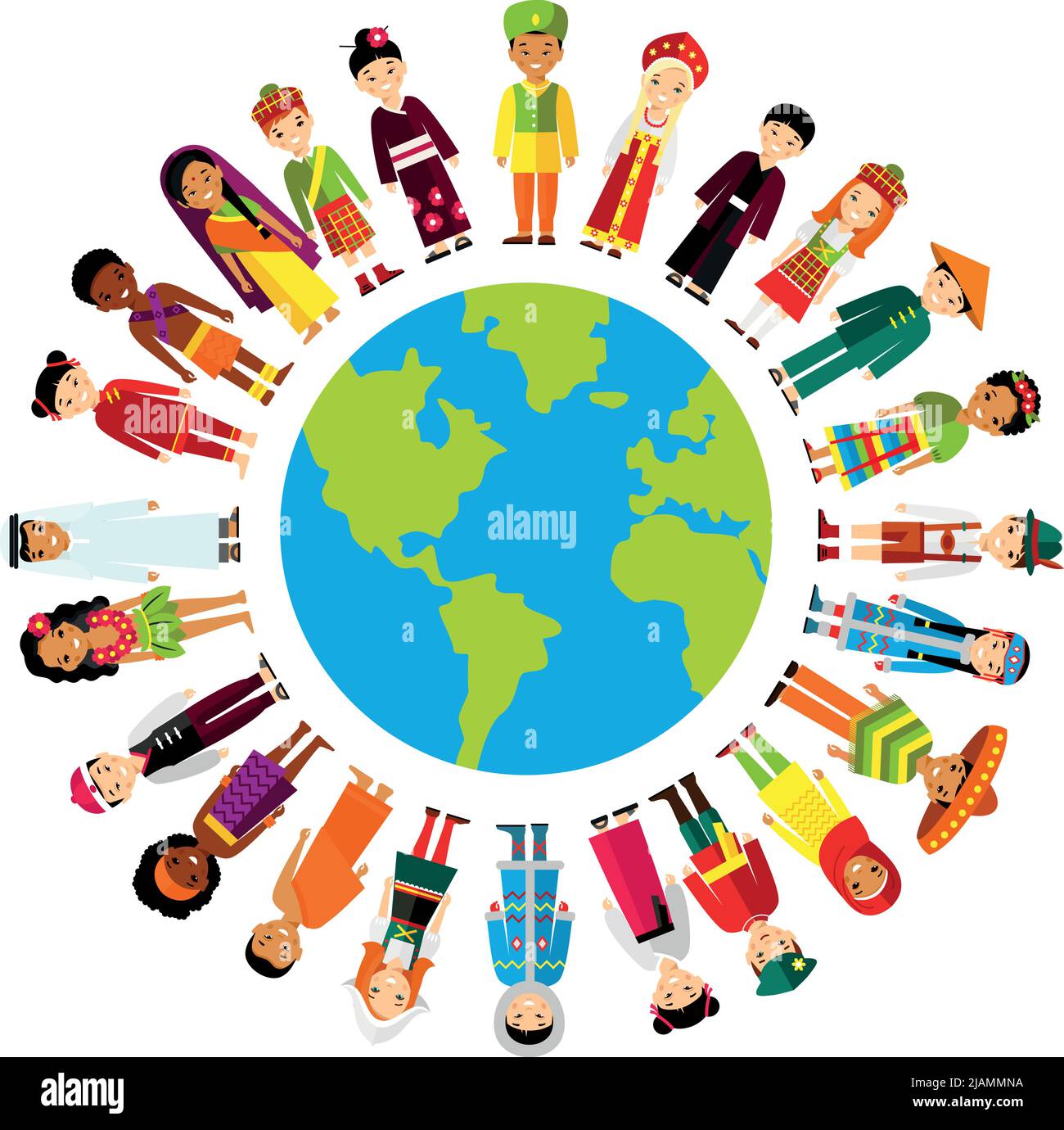 Set of international people in traditional costumes around the world. Stock Vector