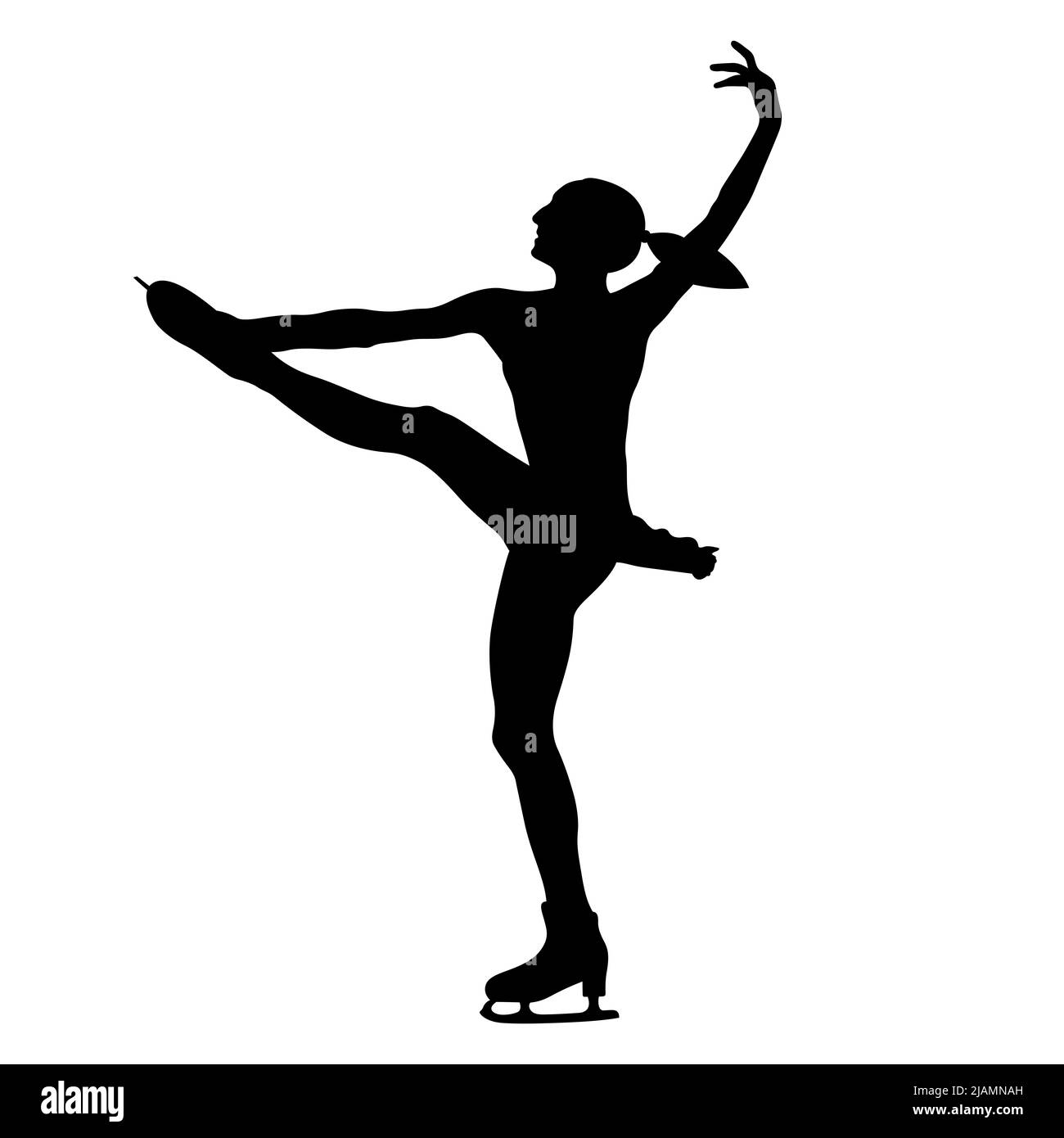 young girl figure skater black silhouette Stock Photo