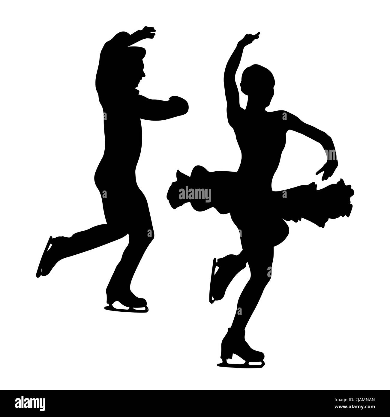 dancing pair of figure skaters black silhouette Stock Photo