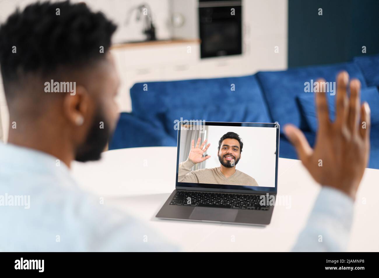 Businessman speaking via video call hi-res stock photography and images ...