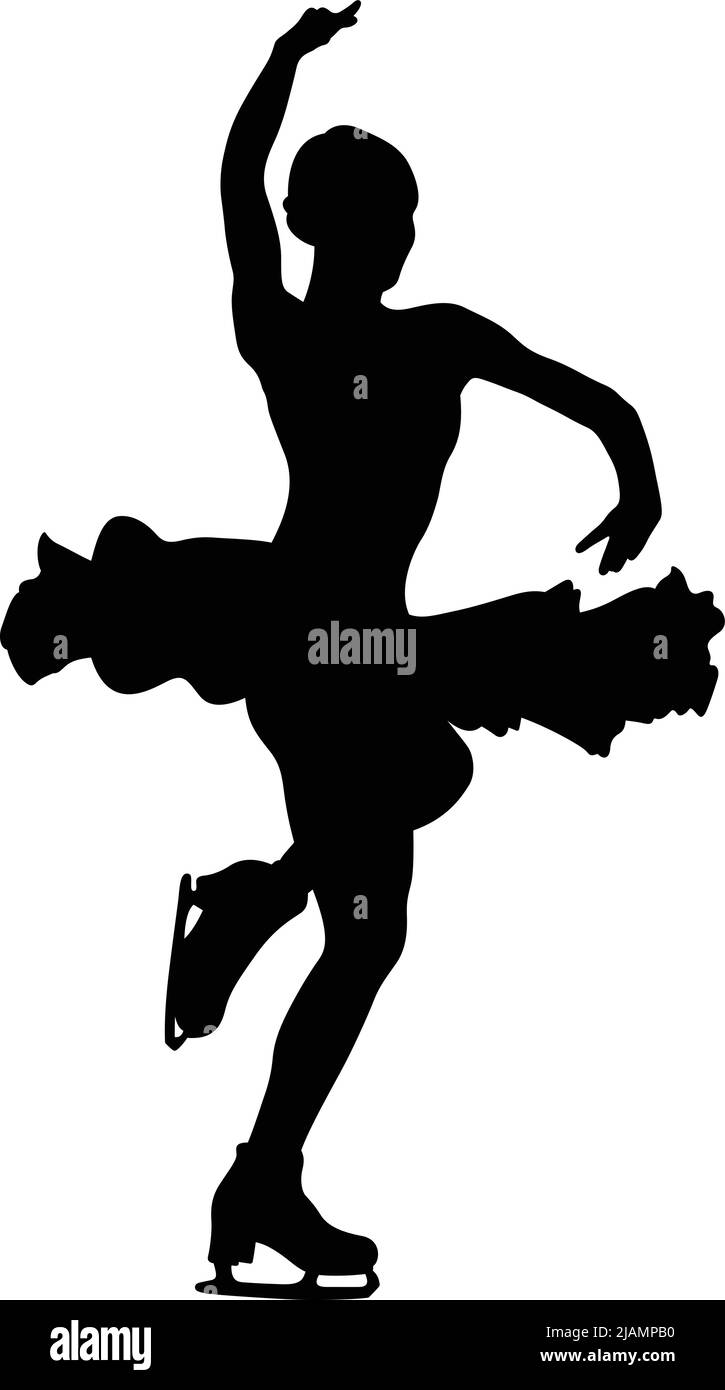 girl figure skater black silhouette Stock Vector