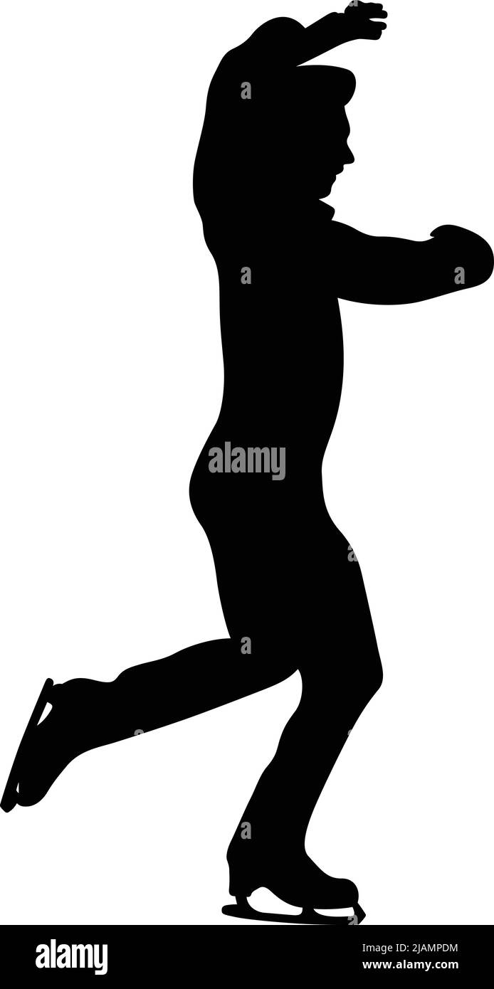 male figure skater black silhouette Stock Vector