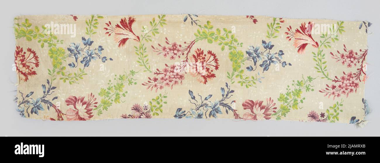 Fragment of silk fabric spray of flowers motifs in twig composition