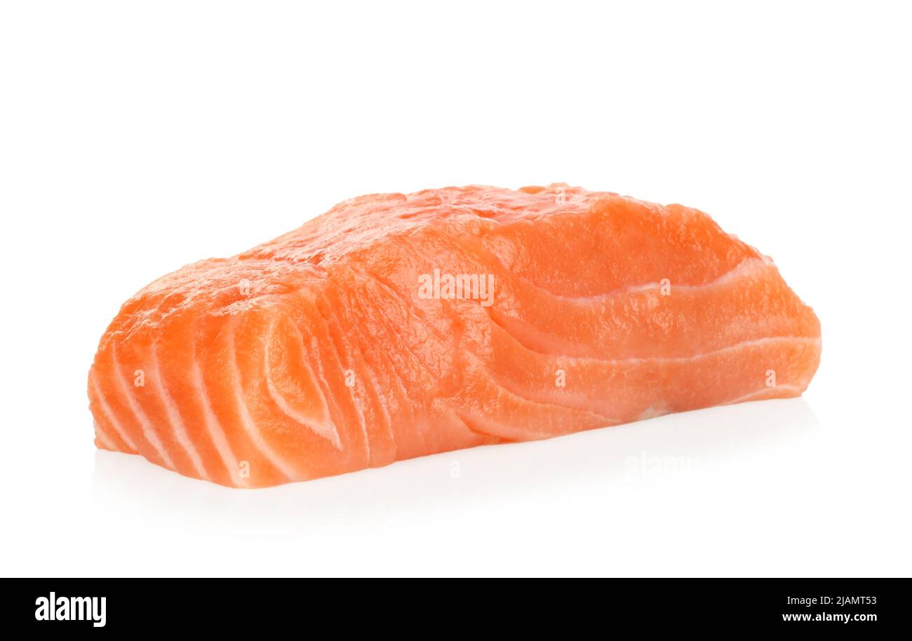 Fresh raw Salmon fish fillet on white background close-up Stock Photo