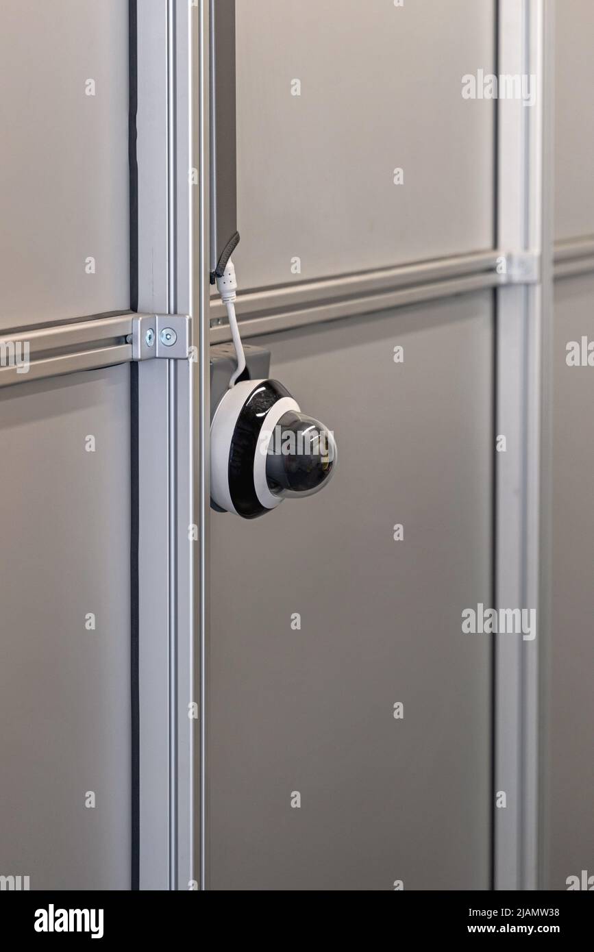 CCTV Camera Dome Surveillance System Wall Mounted at Metal Railing