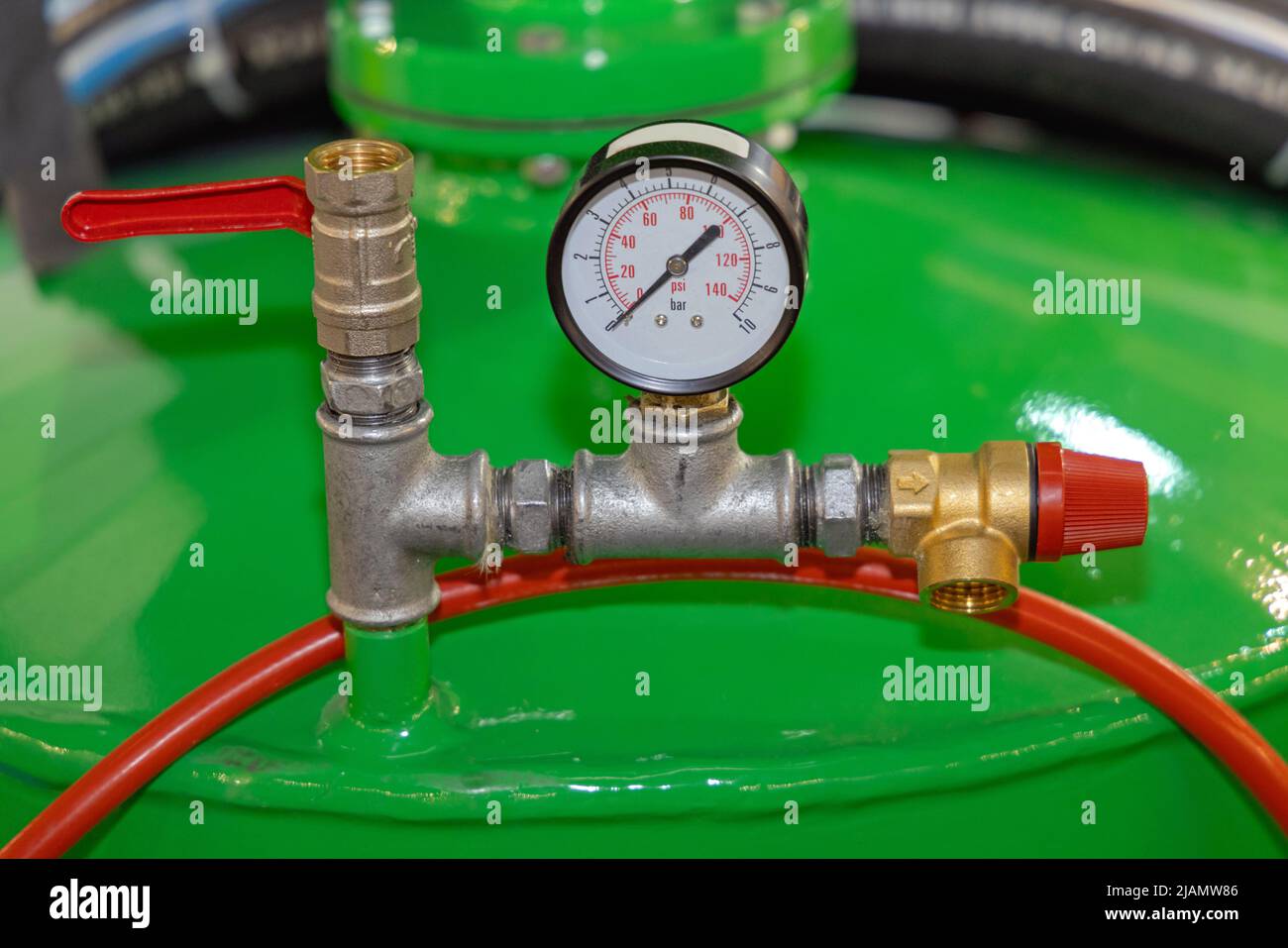 Psi Bar Pressure Gauge Dual Scale at Air Compressor Tank Stock Photo ...