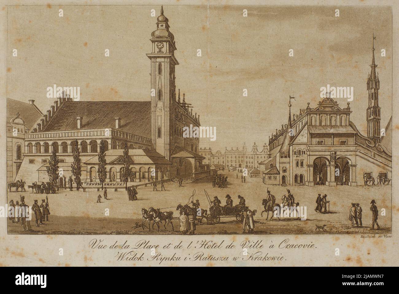 Main Square from the South, from: Józef Kraszewski, Guide to Poland and travel in in La Repubiie de Cracovie, Warsaw 1820, Tabl. NLB.1 Dietrich, Adolf Fryderyk (1817 1860) Stock Photo
