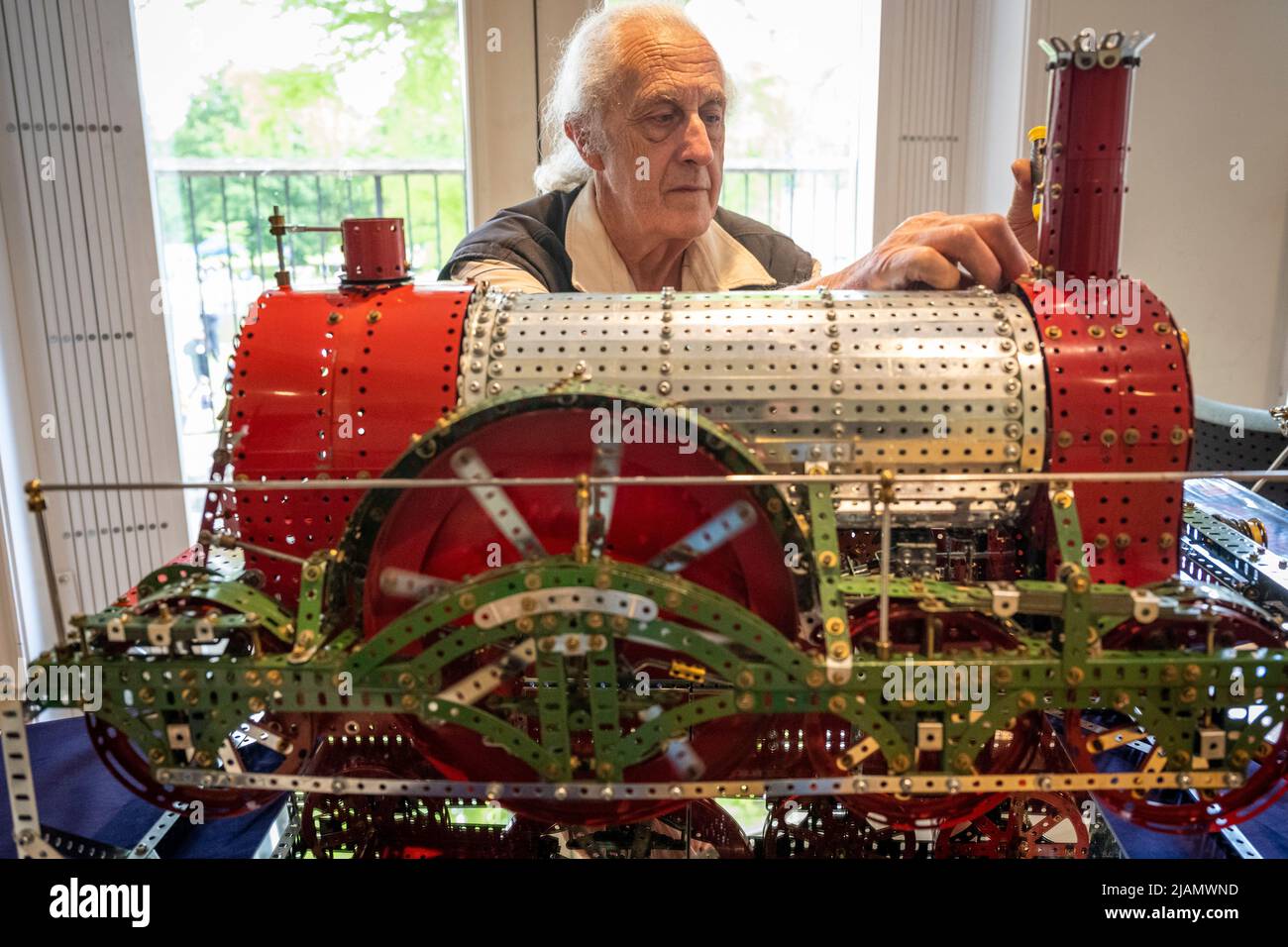 London, UK. 31st May, 2022. A member of the West London Meccano society