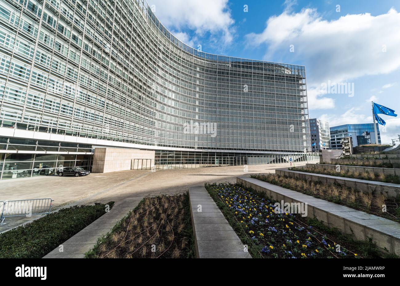 Brussels European District, Brussels Capital Region - Belgium - 02 17 2020 View over the cross shaped Berlaymont building Stock Photo