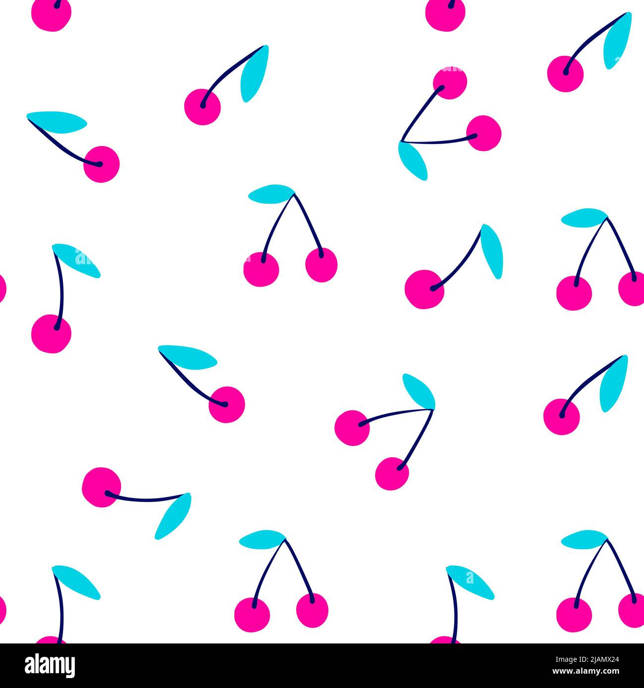Cherry Fruit cute seamless pattern on white background. Vintage vector illustration Stock Vector