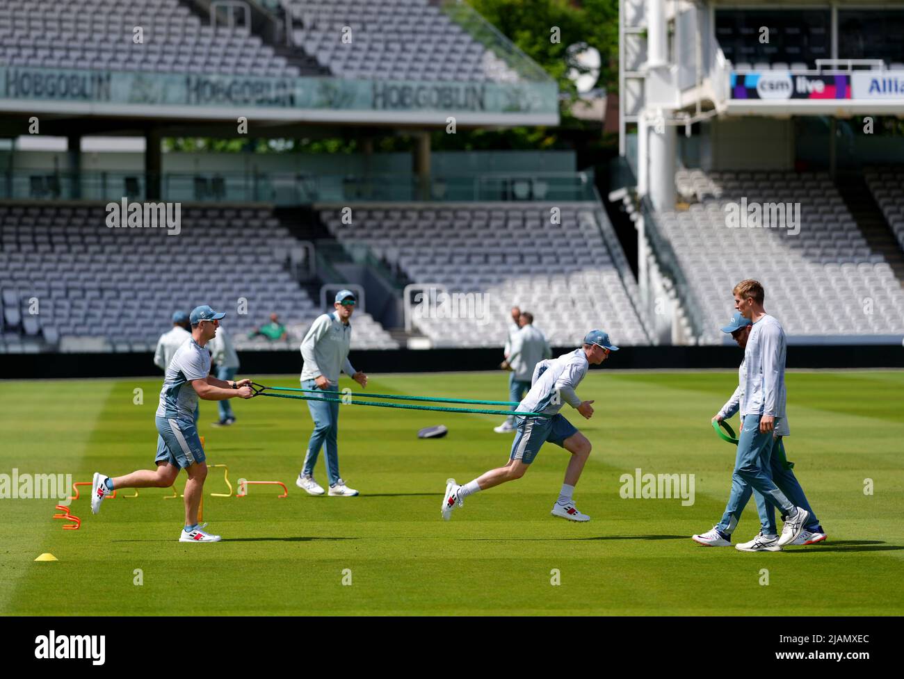England players warm up during a nets session at Lord's Cricket Ground