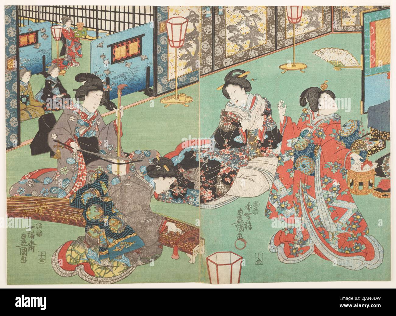 Women playing and dancing Kunisada, UTAGAWA (1786 1864 Stock Photo - Alamy