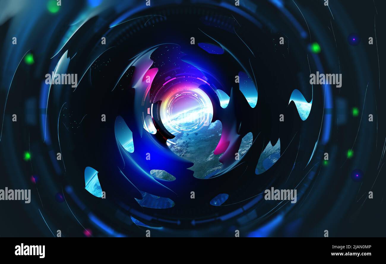 Orbital station. Space technology of future in digital world. Fantastic ...