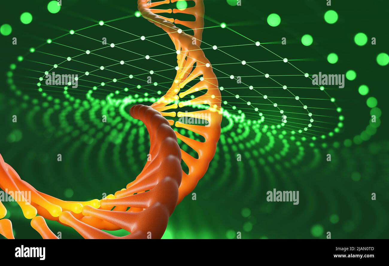 DNA helix. Innovative technologies in research of the human genome. Artificial intelligence in the medicine of the future. 3D illustration of a DNA Stock Photo