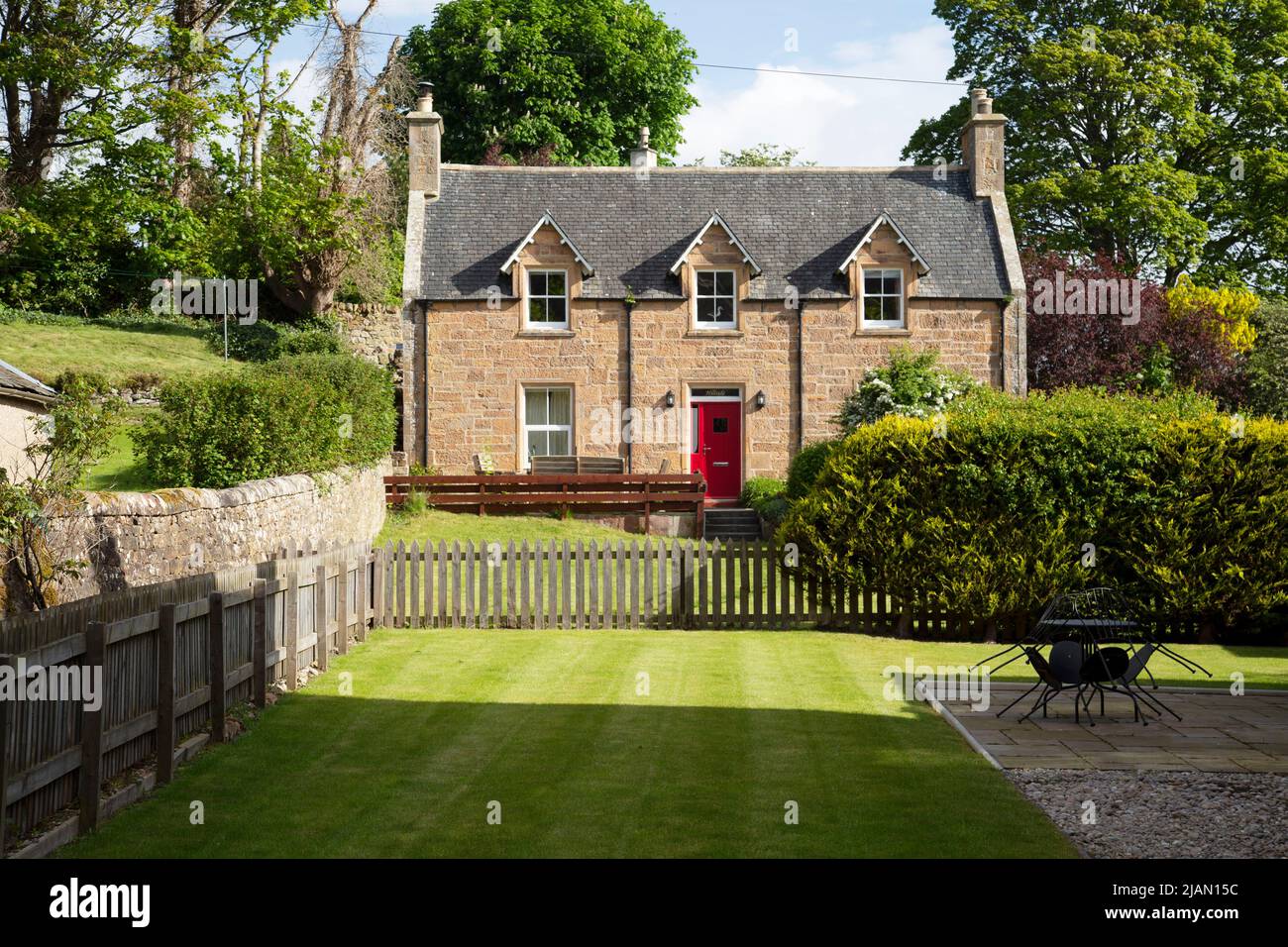 Scottish House in the town of Dornoch, Sutherland, Scotland Stock Photo