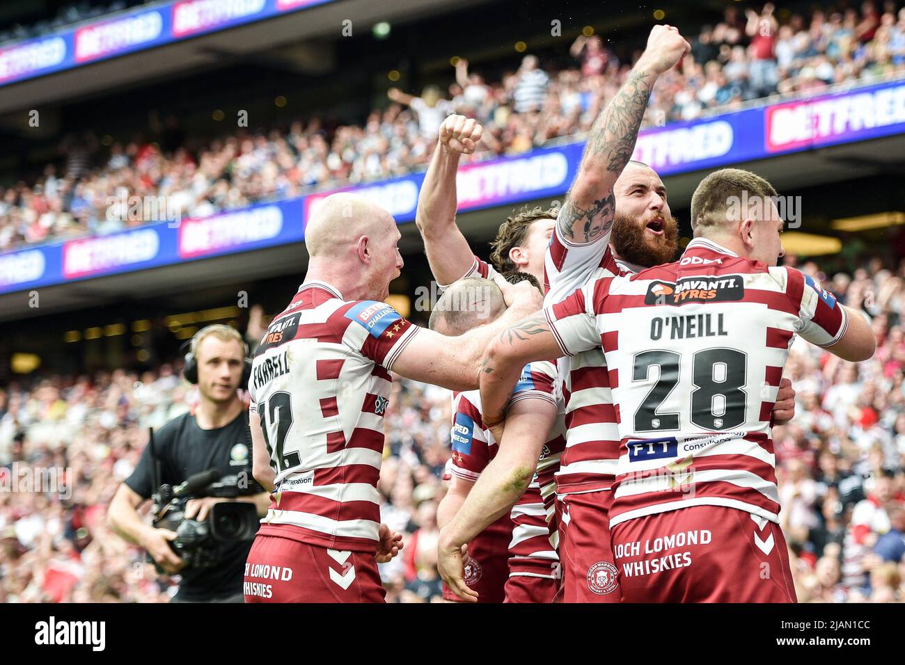 London, England - 28th May 2022 -  Jake Bibby of Wigan Warriors celebrates. Rugby League Betfred Challenge Cup Final Huddersfield Giants vs Wigan Warriors at Tottenham Hotspur Stadium, London, UK  Dean Williams Stock Photo