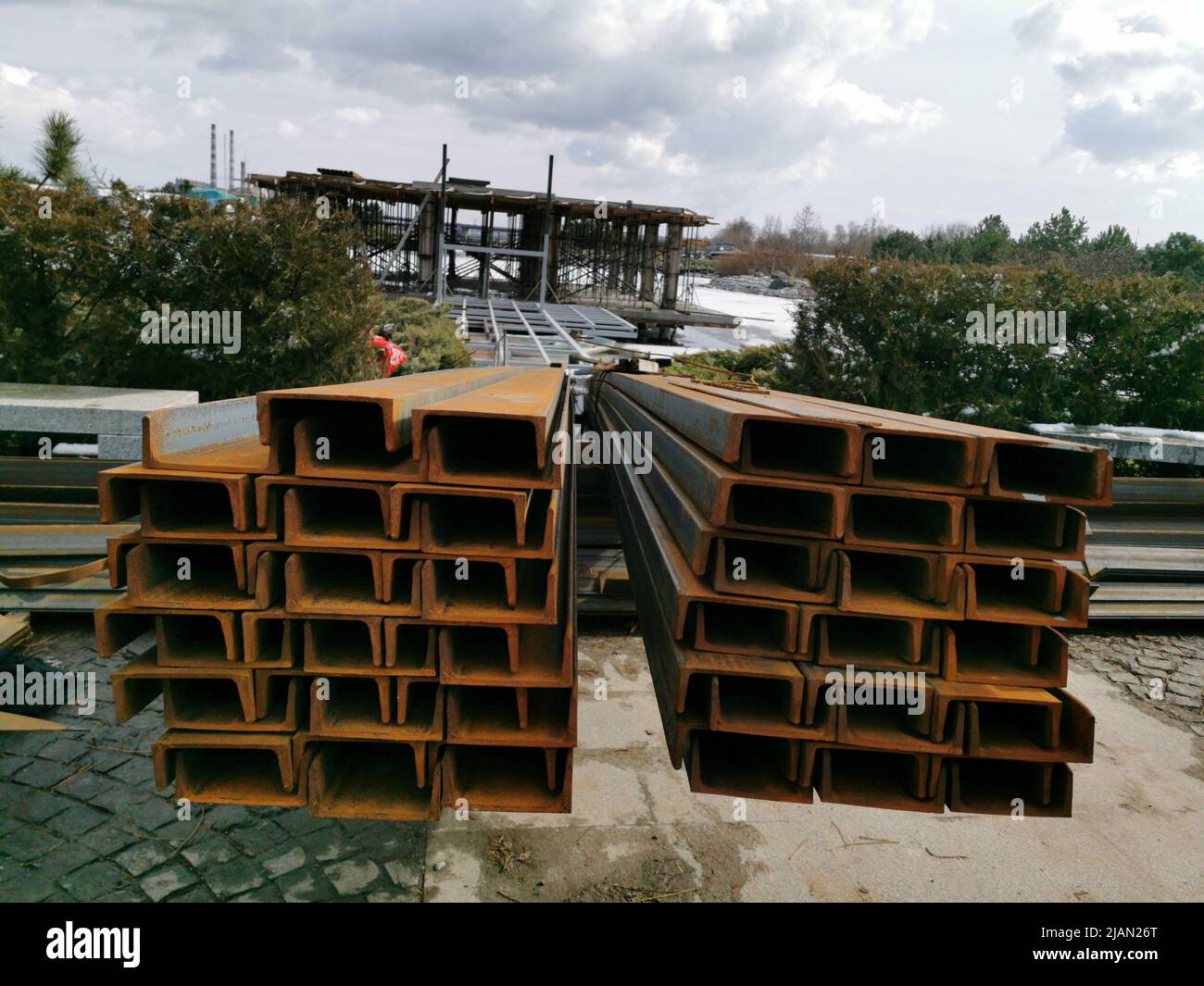 Steel channel on a construction site. The use of steel channel to