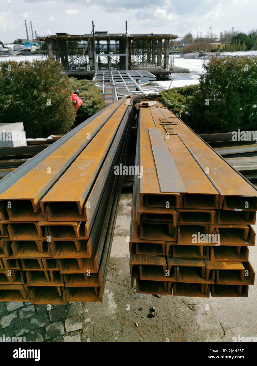 Steel channel on a construction site. The use of steel channel to
