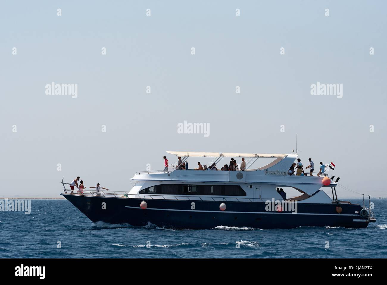 Hurghada, Egypt August 28, 2022 Vacation in Egypt. Tourist yacht