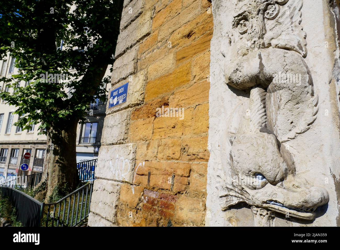 Bas-relief, Fantasques street, Croix-Rousse district, Lyon, Auvergne Rhone-Alps region, Central-Eastern France Stock Photo