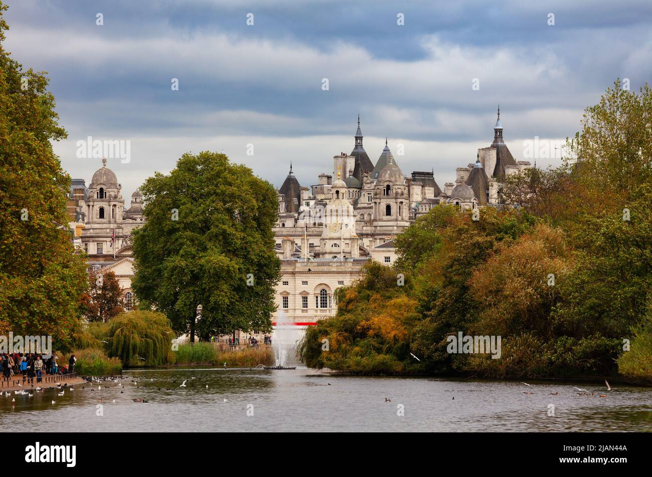 London, UK - Oct 29, 2012: Horse Guards road buildings as seen from the St James's Park Stock Photo
