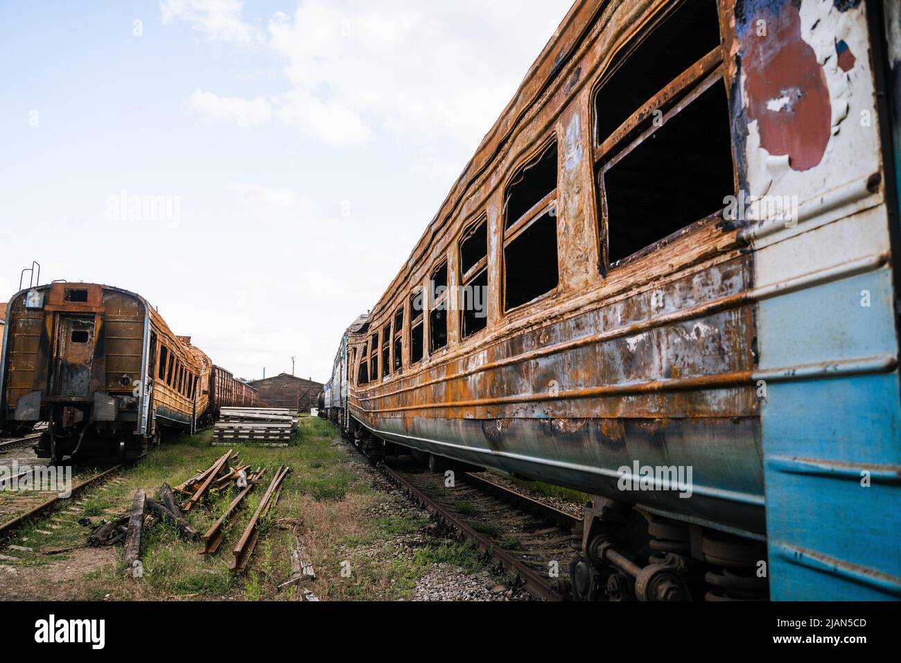 Exploded Trains And Wagons At The Railway Station In The City Of 