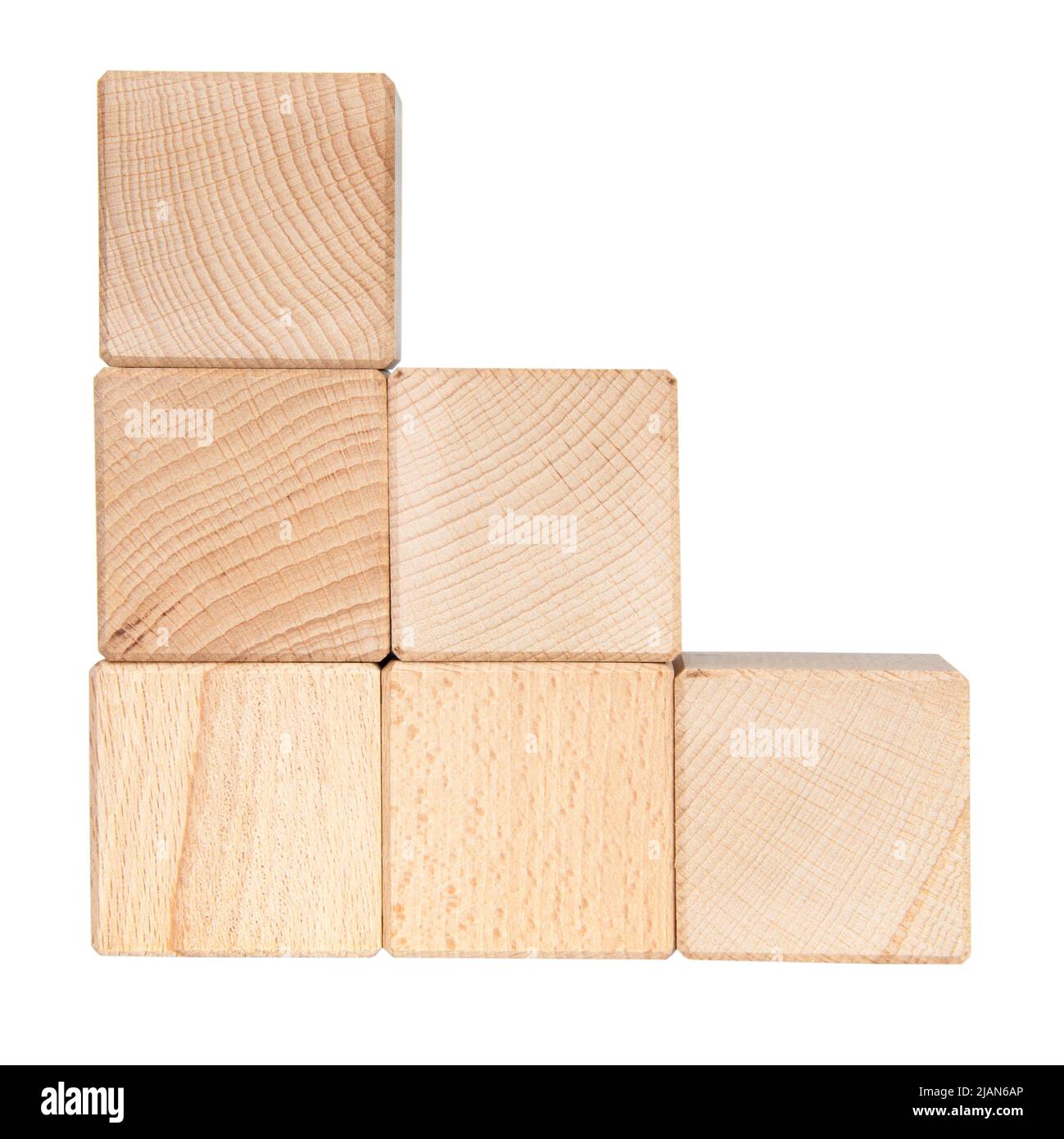 Wooden cubes brick construction for creative text isolated on the white background Stock Photo