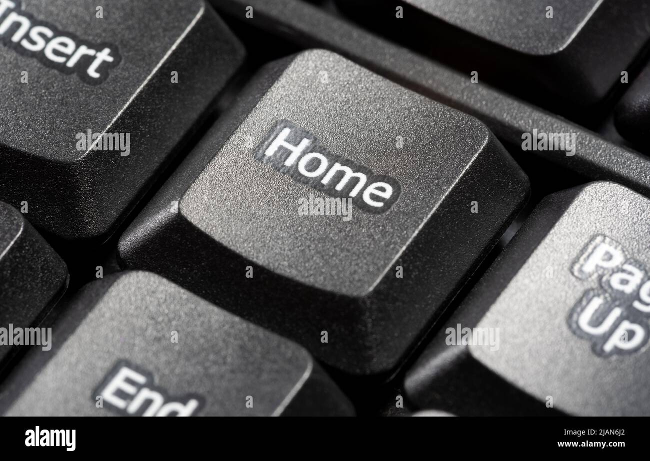 Home button on a simple black desktop PC, computer keyboard, nobody, no ...