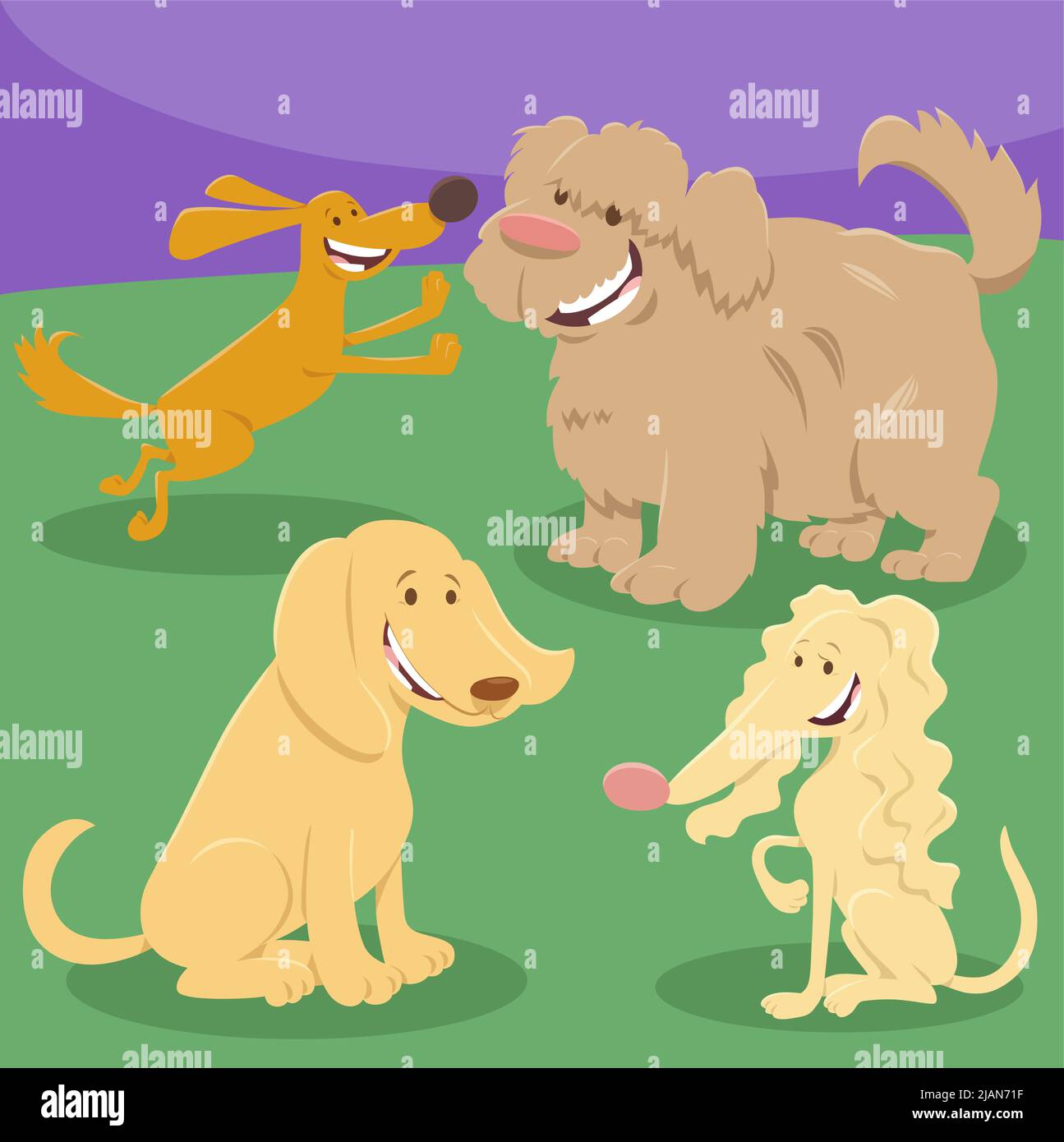 Cartoon illustration of cheerful dogs and puppies animal characters ...
