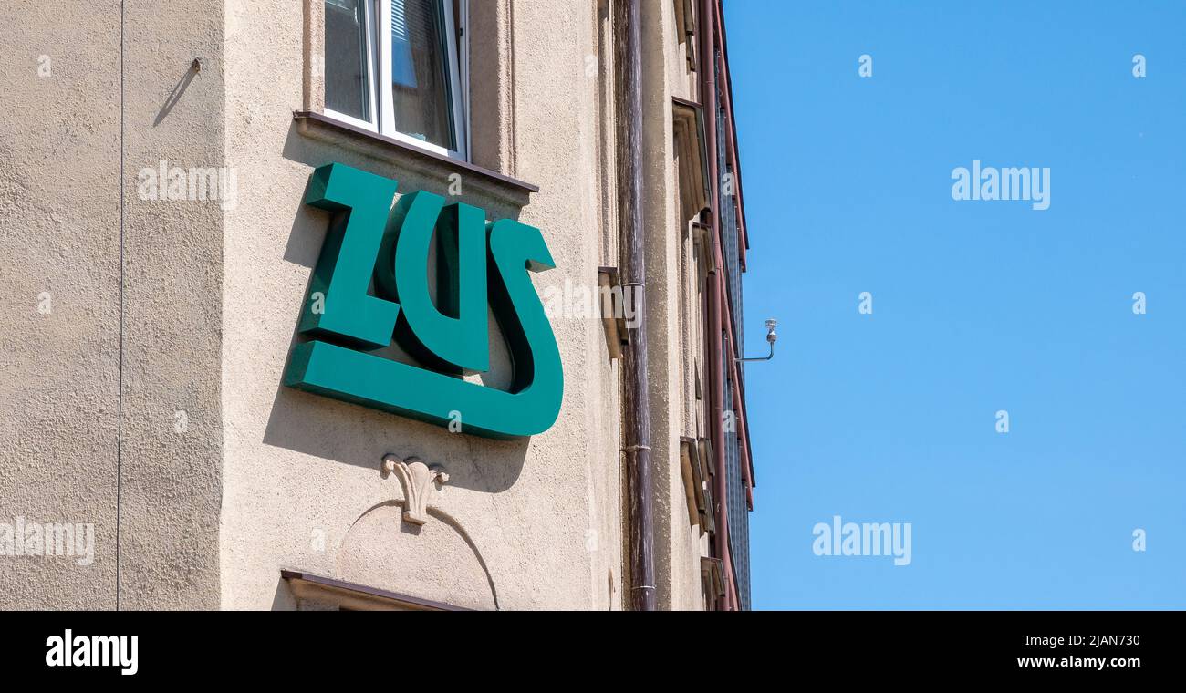 Polish ZUS, Zakład Ubezpieczeń Społecznych - Social Insurance Institution building facade, insurance benefits, local office, building exterior, Krakow Stock Photo