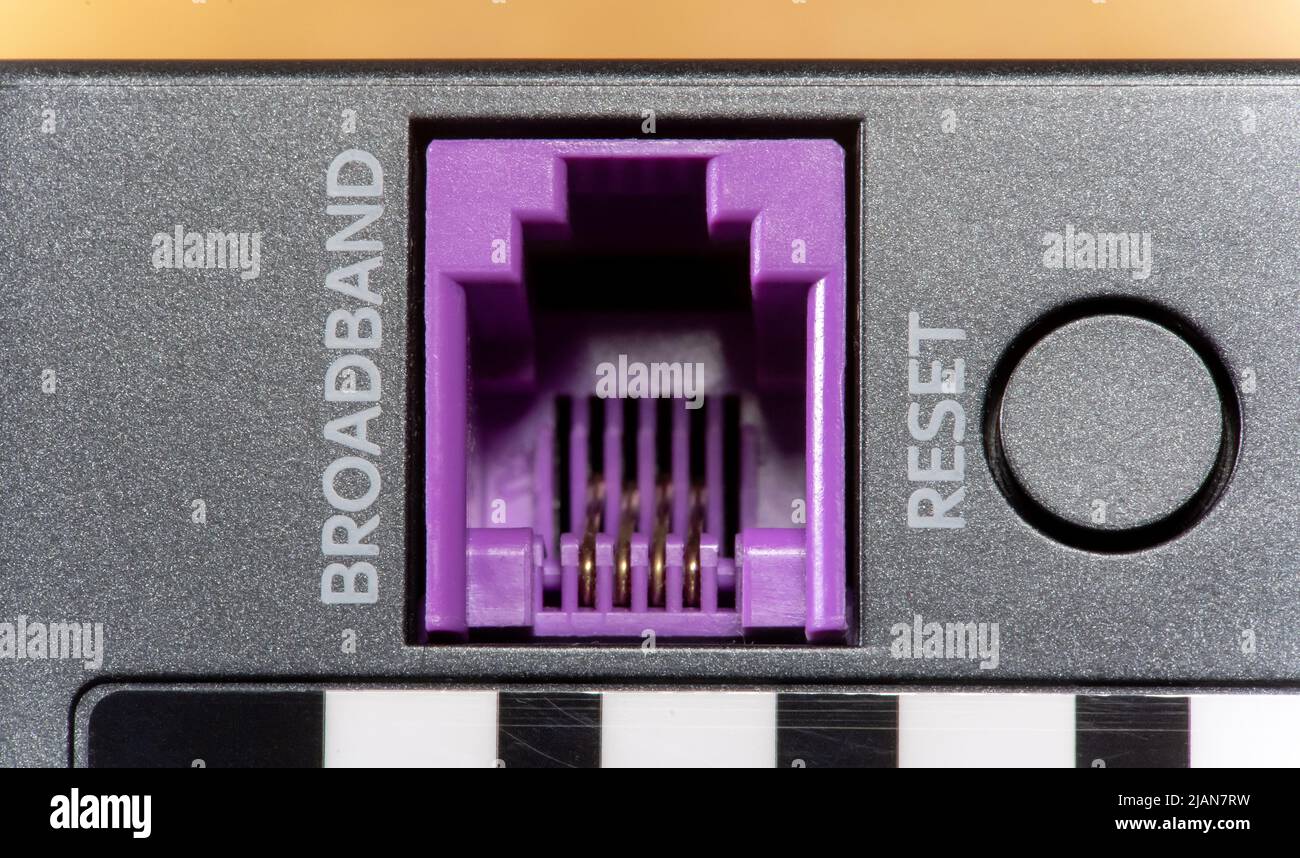 Broadband internet connection cable input socket, port on a network ...