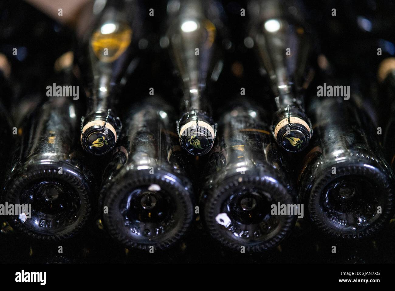 Stacked champagne bottles in a wine cellar Stock Photo Alamy