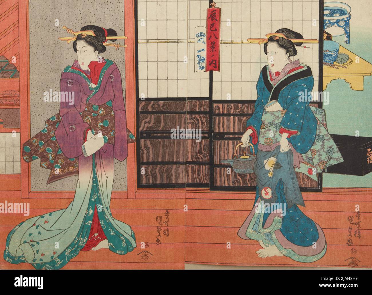 Two women standing in an interior Kunisada, UTAGAWA (1786 1864 Stock ...