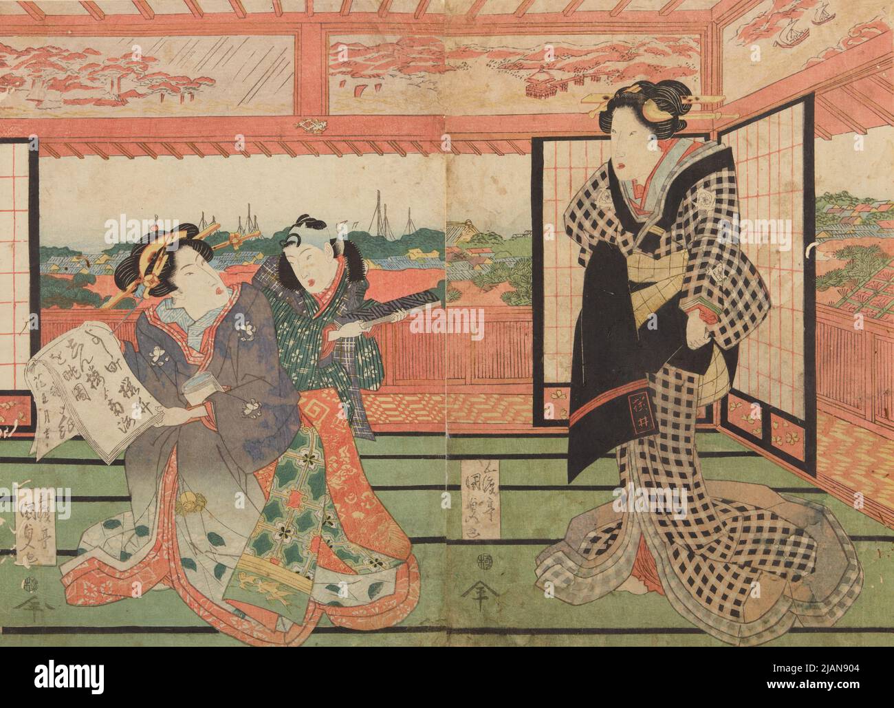 Two women and a boy in an interior Kunisada, UTAGAWA (1786 1864 Stock ...