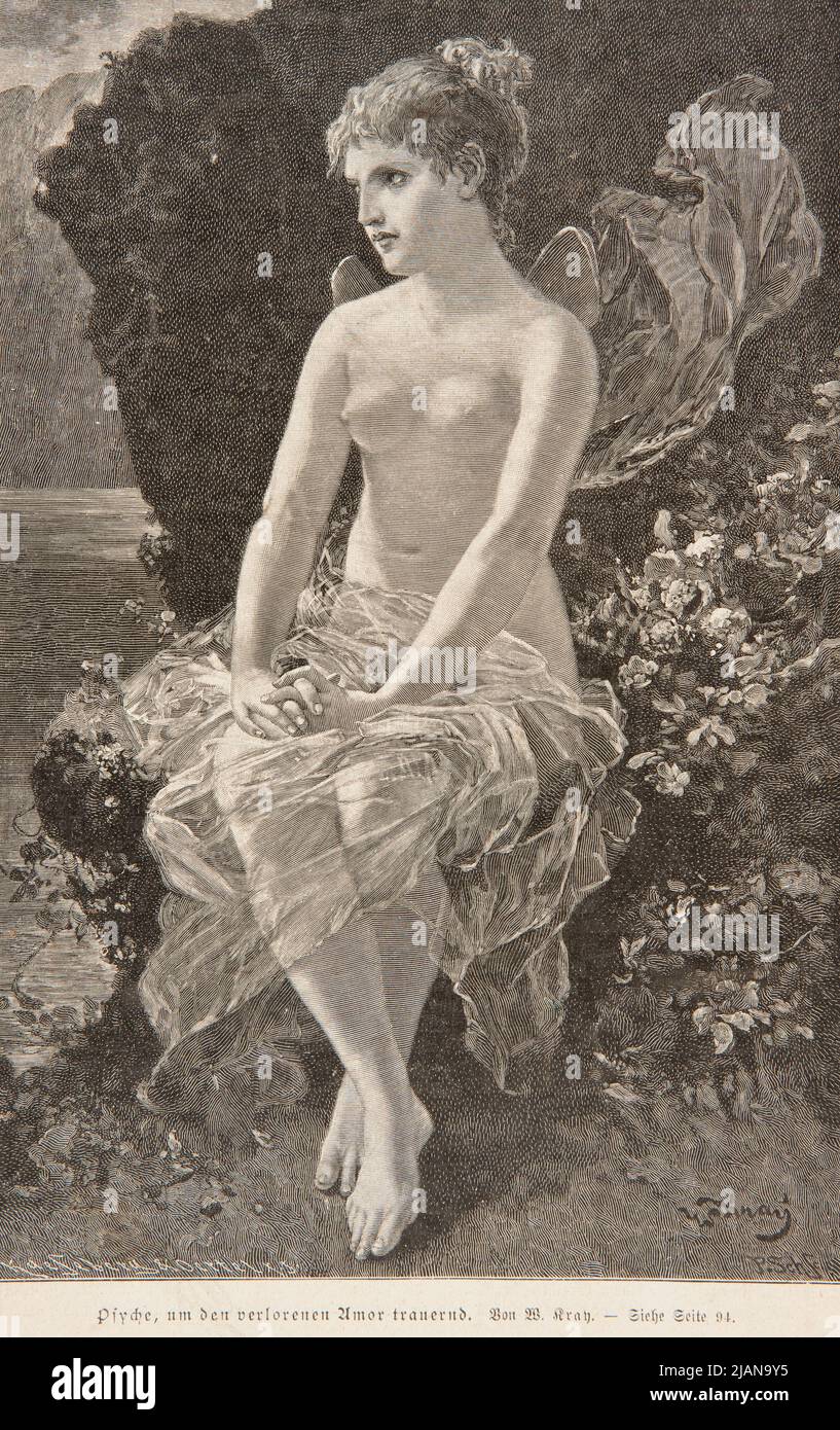 Psyche mourning the lost Cupid according to Wilhelm Kraya. A clip from a German magazine. Käseberg, Hugo (1847 1893), Oertel, Kaspar Erhardt (1840 18 ..), Sch., P. (N.N.), Kray, Wilhelm (1828 1889) Stock Photo