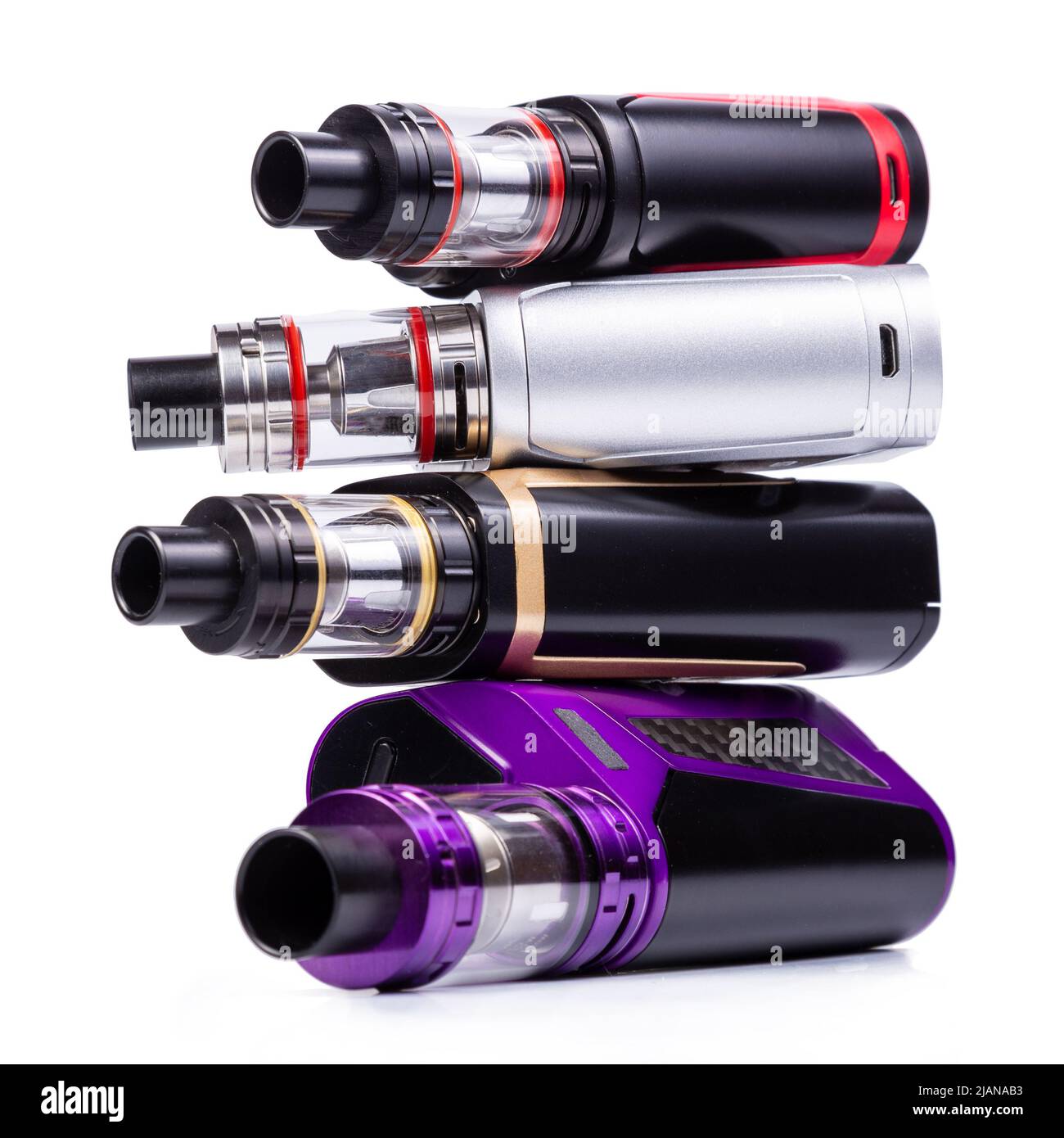 Vaping devices collection, electronic cigarettes, vape isolated on the