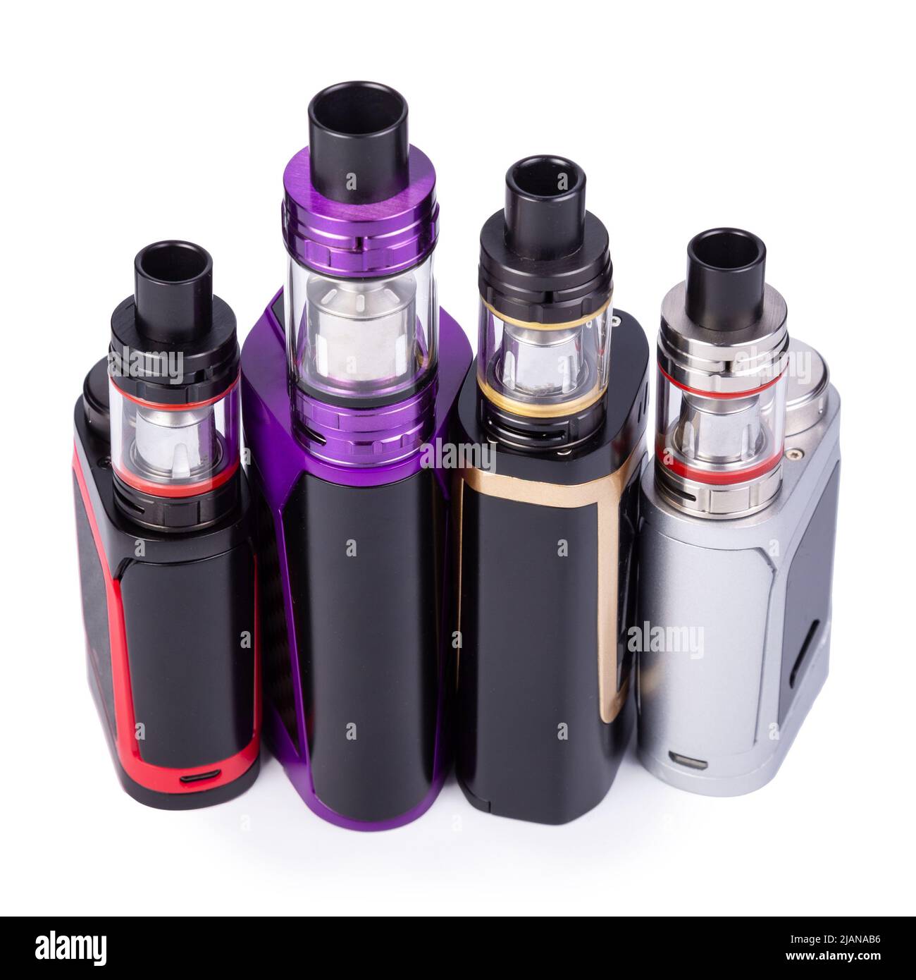 Vaping devices collection, electronic cigarettes, vape isolated on the