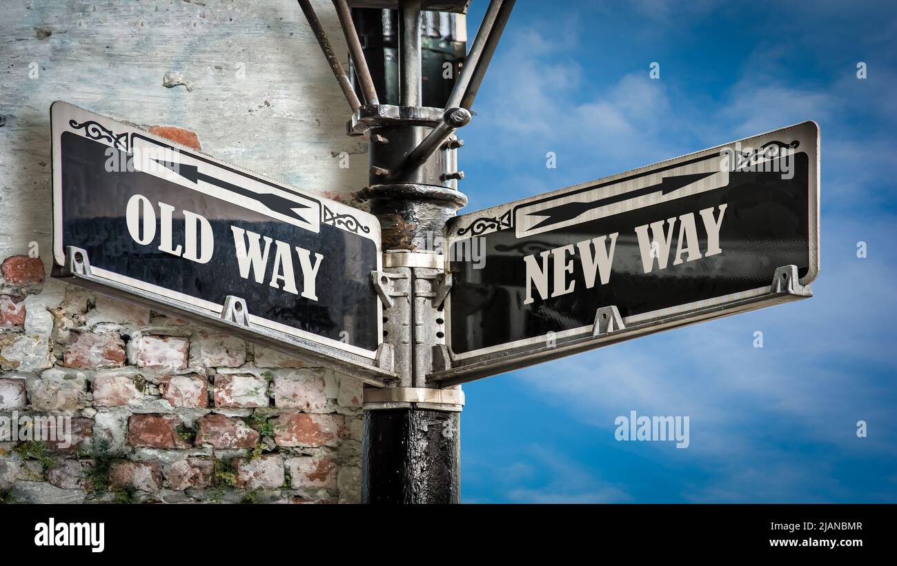 Street Sign the Direction Wy to NEW WAY versus OLD WAY Stock Photo - Alamy