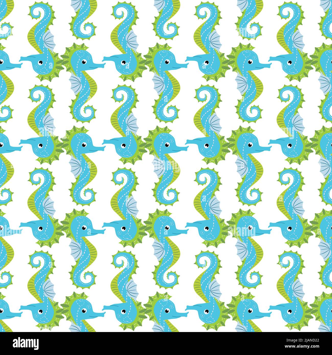 Cute seahorses cartoon seamless pattern. Hand drawn ocean animals ...
