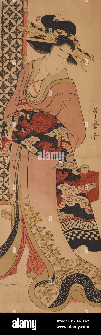 Woman in a purple and pink kimono Utamaro II, KITAGAWA (FL. 1806 1831) Stock Photo