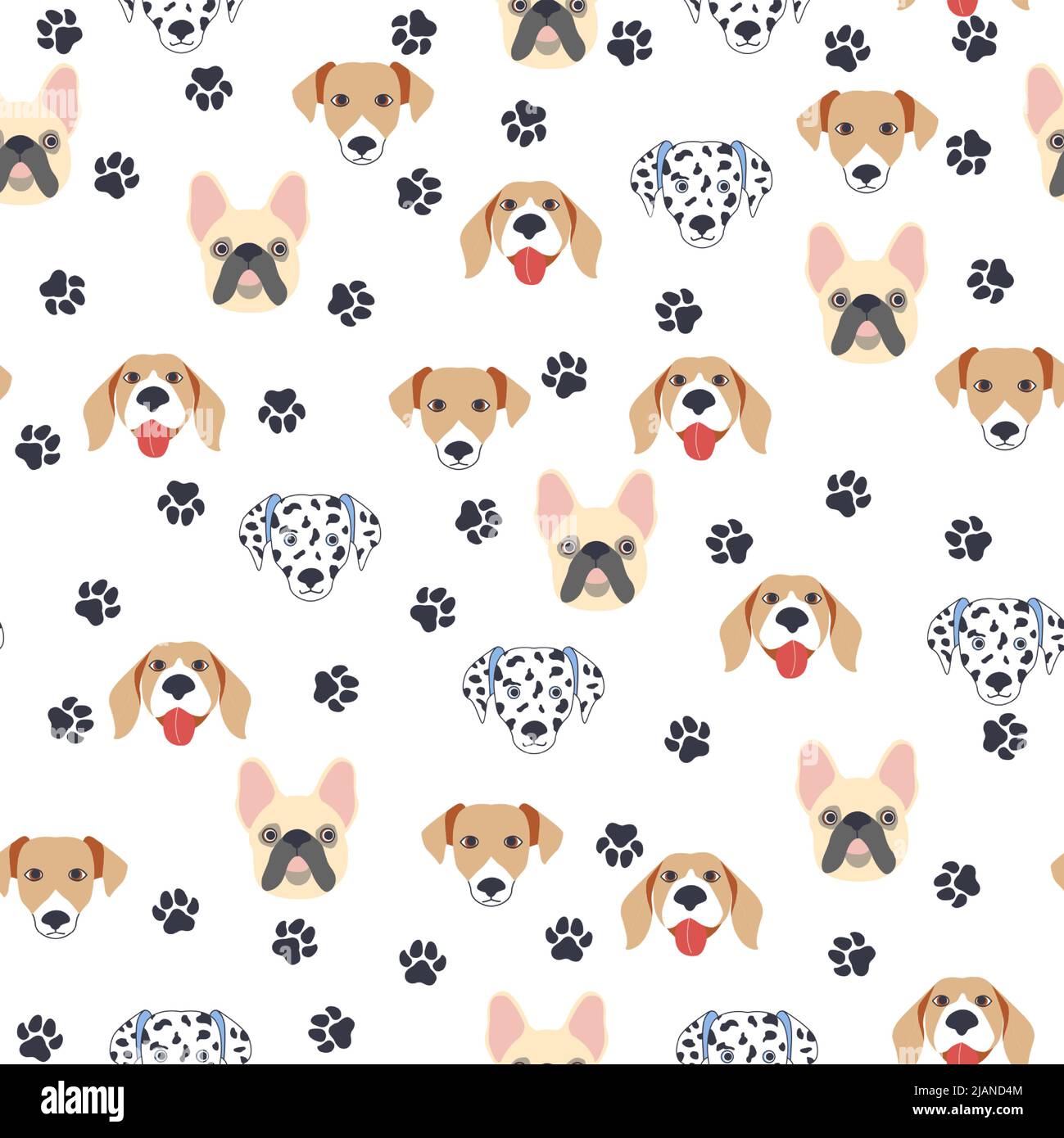 Seamless patterns with cute cartoon dogs muzzles. Dalmatian, Terrier ...