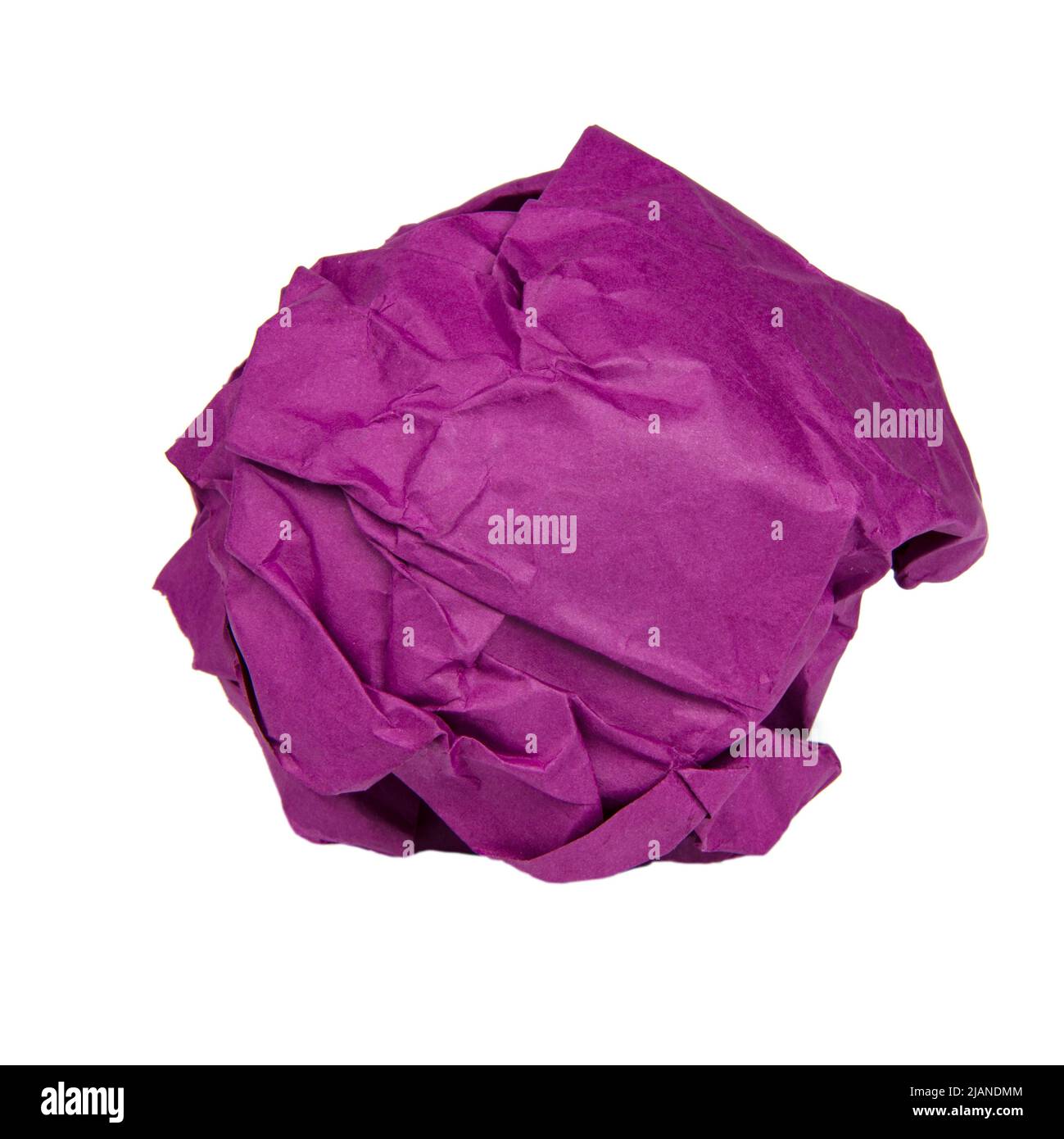 Crumpled purple paper ball isolated on the white background Stock Photo