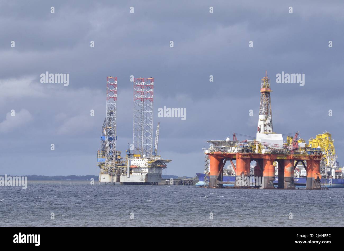 Oil rigs off the yard at Nigg, Cromarty Firth, Scotland, UK Stock Photo