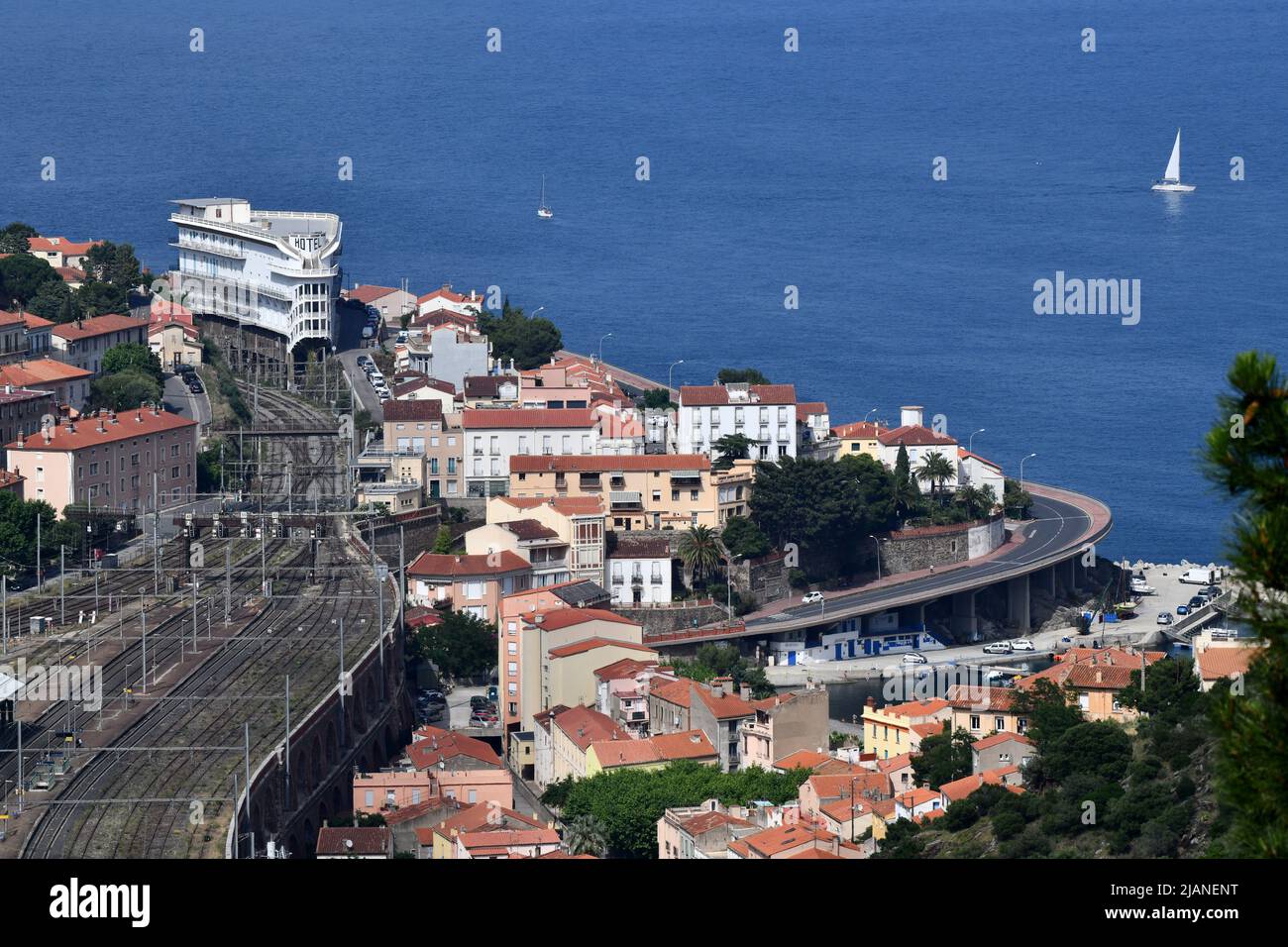 The French border town of Cerbere a railway town in the Pyrénées-Orientales on the broder between France and Spain Stock Photo