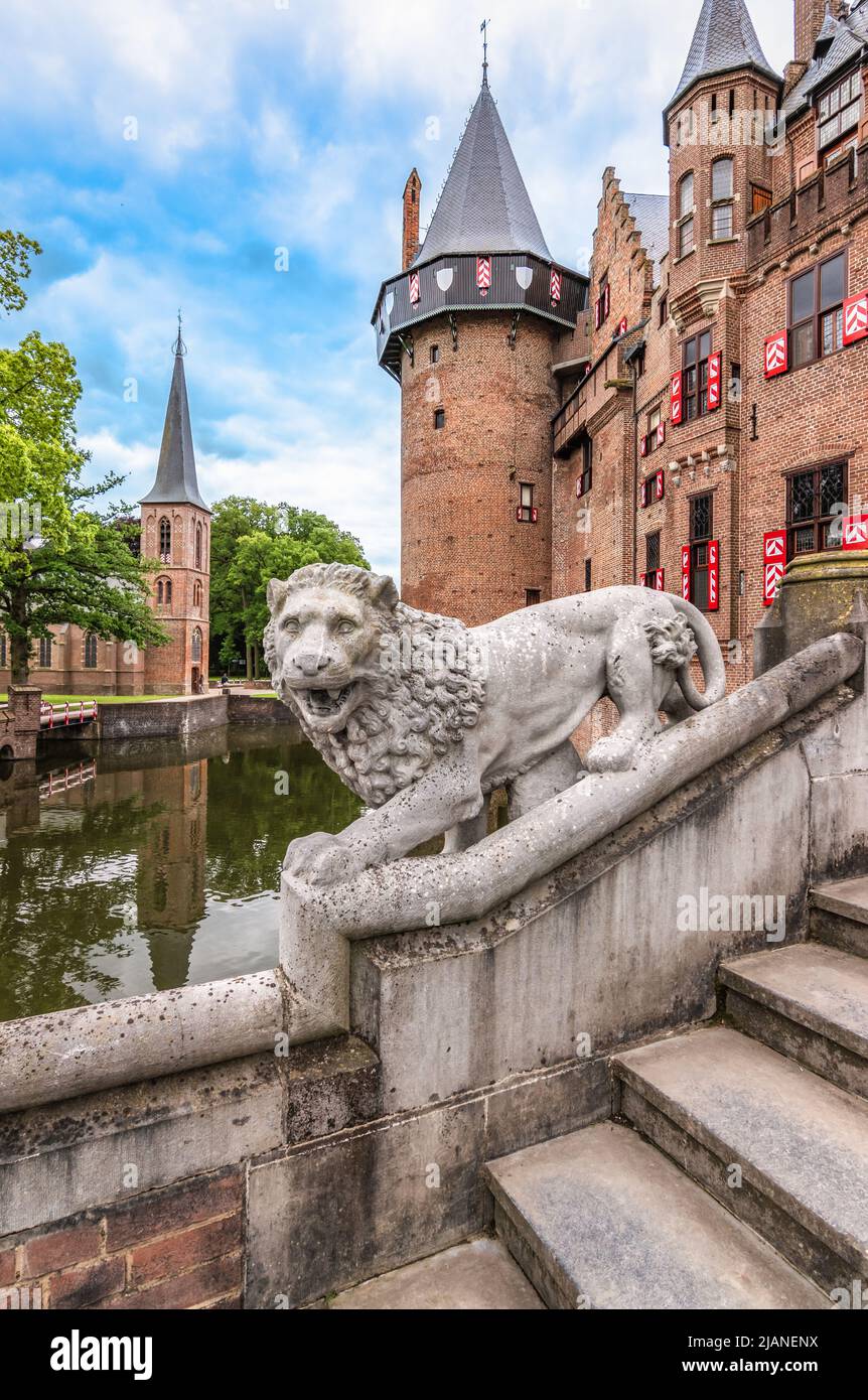 Lion statue in front of the castle in Utrecht, The Netherlands. Stock Photo